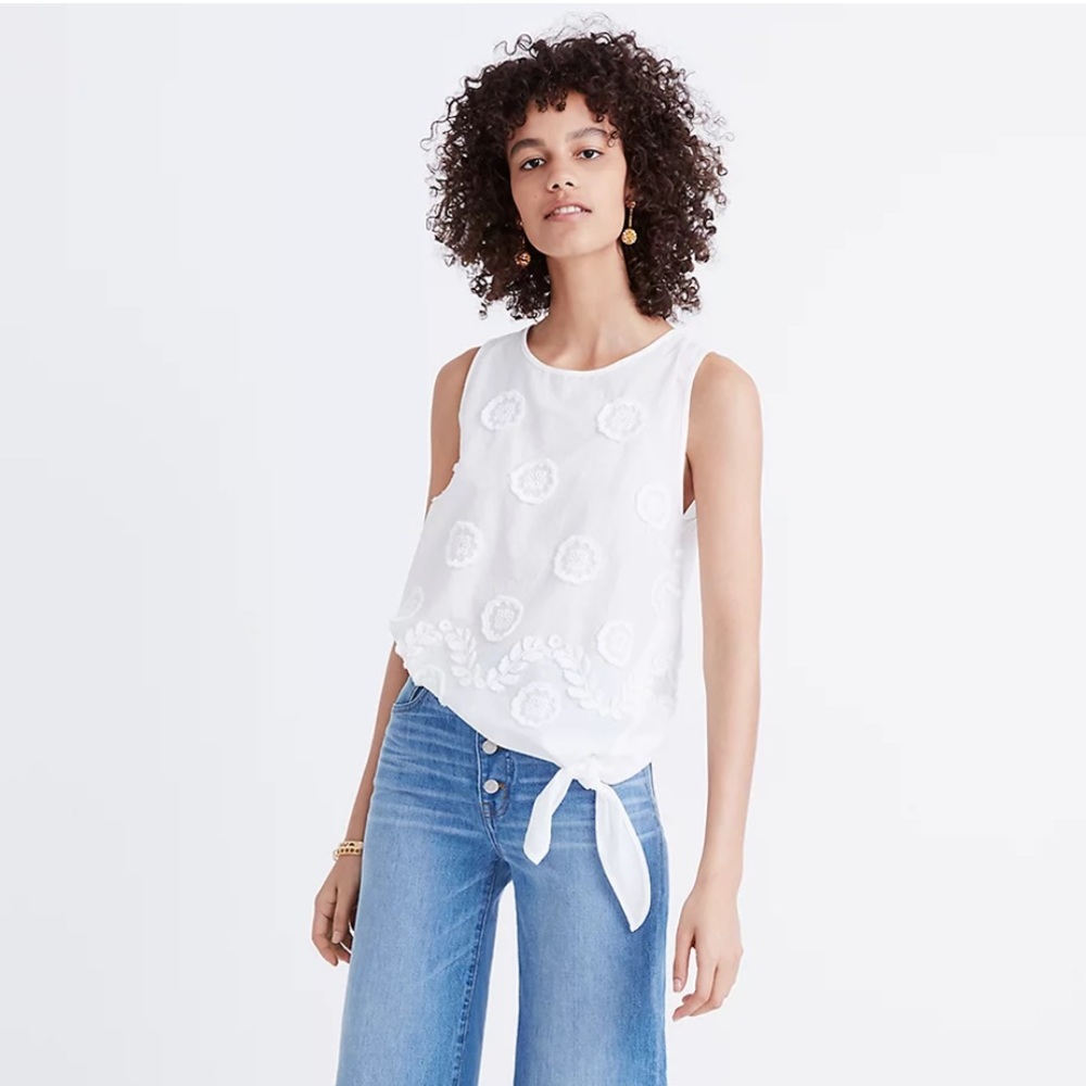 Madewell White Floral Tie Tank